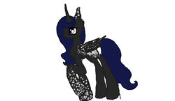 Size: 996x576 | Tagged: safe, artist:haillee, oc, oc only, alicorn, pony, black, blue hair, colored, flat colors, missing cutie mark, ms paint, smiling, solo, speckled, spots, white spots