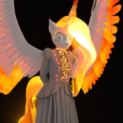 Size: 1500x1500 | Tagged: safe, artist:tahublade7, nightmare star, princess celestia, anthro, plantigrade anthro, g4, 3d, arm behind back, black background, clothes, dress, female, gown, looking at you, mane of fire, now you fucked up, oh crap, ragelestia, shrunken pupils, simple background, solo, spread wings, this will end in tears and/or a journey to the moon, to the moon, wide eyes, xk-class end-of-the-world scenario, you dun goofed