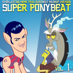 Size: 1400x1400 | Tagged: safe, discord, super ponybeat, g4, album, album cover, cover, eurobeat, lazytown, mashup, meme, parody, ponified, ponified album cover, robbie rotten, wat, we are number one