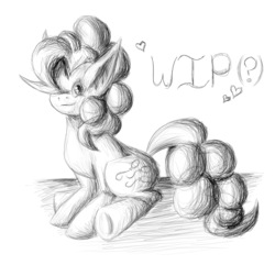 Size: 2697x2600 | Tagged: safe, artist:crad-rin-vah, pinkie pie, earth pony, pony, g4, female, hair over one eye, high res, monochrome, sitting, sketch, solo, traditional art