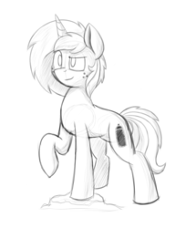 Size: 1498x1745 | Tagged: safe, artist:keplerspacepony, oc, oc only, oc:krylone, pony, unicorn, male, monochrome, raised hoof, sketch, solo, stallion