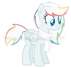 Size: 764x729 | Tagged: safe, artist:ipandacakes, oc, oc only, oc:featherdust, pegasus, pony, clothes, female, mare, offspring, parent:double diamond, parent:rainbow dash, parents:doubledash, scarf, simple background, solo, transparent background, watermark