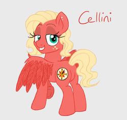 Size: 1755x1662 | Tagged: safe, artist:kaleysia, oc, oc only, oc:cellini, pegasus, pony, female, freckles, gray background, lidded eyes, looking at you, looking back, mare, offspring, parent:big macintosh, parent:fluttershy, parents:fluttermac, simple background, solo