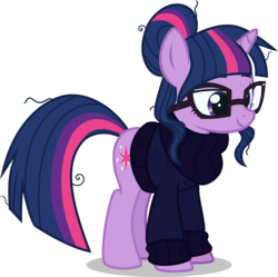 Size: 8034x8000 | Tagged: safe, artist:limedazzle, moondancer, twilight sparkle, pony, g4, absurd resolution, accessory swap, alternate hairstyle, alternate universe, clothes, clothes swap, cute, female, glasses, mane swap, mare, moondancer's sweater, show accurate, simple background, solo, sweater, transparent background, vector