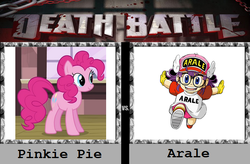 Size: 636x416 | Tagged: safe, pinkie pie, g4, death battle, dr. slump, exploitable meme, meme, norimaki arale, text