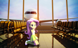 Size: 1920x1200 | Tagged: safe, artist:efk-san, fluttershy, equestria girls, g4, 3d, airport, boeing, boeing 787, boots, chair, clothes, cute, female, high heel boots, looking at you, plane, skirt, socks, solo