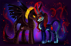 Size: 1600x1040 | Tagged: safe, artist:das_leben, oc, oc only, pony, unicorn, fire, monster