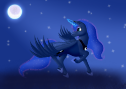 Size: 3507x2480 | Tagged: safe, artist:crazydrawingduck, princess luna, pony, g4, female, glowing horn, high res, horn, moon, night, solo