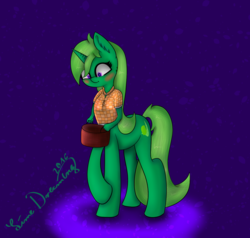 Size: 1387x1321 | Tagged: safe, artist:limedreaming, oc, oc only, oc:lime dream, centaur, unicorn, anthro, basket, clothes, female, mare, solo