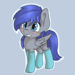 Size: 1500x1500 | Tagged: safe, artist:dbleki, oc, oc only, pegasus, pony, blushing, cheek fluff, clothes, smiling, socks, solo