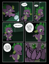 Size: 1275x1650 | Tagged: safe, artist:dsana, spike, comic:to look after, g4, claws, comic, crying, dark, door, doorknob, male, sharp claws, solo
