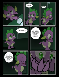 Size: 1275x1650 | Tagged: safe, artist:dsana, spike, dragon, comic:to look after, g4, claws, comic, crying, dark, door, doorknob, male, sharp claws, solo