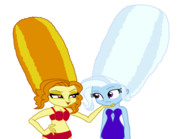 Size: 2007x1570 | Tagged: safe, artist:ktd1993, adagio dazzle, trixie, equestria girls, g4, alternate hairstyle, beehive hairdo, clothes, female, lesbian, ship:triagio, shipping, simple background, swimsuit, transparent background