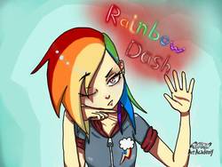 Size: 1024x768 | Tagged: safe, artist:mamatdraw, rainbow dash, human, g4, clothes, female, humanized, solo