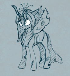 Size: 896x974 | Tagged: safe, artist:post-it, queen chrysalis, changeling, changeling queen, g4, 30 minute art challenge, crown, female, jewelry, monochrome, regalia, sketch, solo