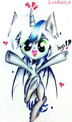 Size: 380x640 | Tagged: safe, artist:liaaqila, oc, oc only, oc:elizabat stormfeather, alicorn, bat pony, bat pony alicorn, pony, alicorn oc, commission, cute, happy, hug request, looking at you, smiling, solo, traditional art