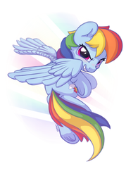 Size: 1100x1400 | Tagged: safe, artist:bobdude0, rainbow dash, pegasus, pony, g4, blushing, female, flying, looking at you, looking back, smiling, solo, spread wings