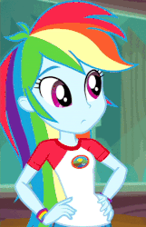 Size: 290x450 | Tagged: safe, screencap, rainbow dash, equestria girls, g4, my little pony equestria girls: legend of everfree, animated, cropped, cute, female, gif, hand on hip, solo