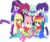 Size: 892x742 | Tagged: safe, artist:bezziie, applejack, fluttershy, pinkie pie, rainbow dash, rarity, sci-twi, spike, spike the regular dog, trixie, twilight sparkle, dog, equestria girls, g4, alternate universe, boots, glasses, high heel boots, mane seven, mane six