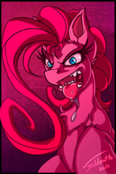 Size: 681x1024 | Tagged: safe, artist:foldeath, pinkie pie, earth pony, pony, g4, drool, female, insanity, solo, teeth, tongue out