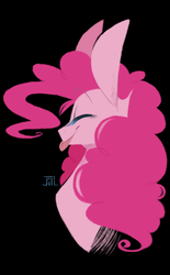 Size: 620x1000 | Tagged: safe, artist:house-of-art-and-ponies, pinkie pie, earth pony, pony, g4, black background, bust, female, raspberry, simple background, smiling, solo, tongue out