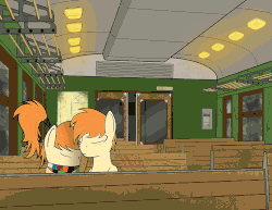 Size: 1100x850 | Tagged: safe, artist:subway777, oc, oc only, oc:rave muller, oc:ray muller, pegasus, pony, animated, brother and sister, cinemagraph, clothes, gif, hug, night, russian, scarf, sitting, sleeping, train, winter