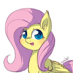 Size: 1920x1920 | Tagged: safe, artist:dsp2003, fluttershy, pegasus, pony, g4, blushing, colored pupils, cute, ear fluff, female, looking at you, open mouth, shyabetes, signature, simple background, sketch, smiling, solo, white background