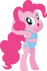 Size: 2413x3592 | Tagged: safe, artist:porygon2z, pinkie pie, earth pony, pony, g4, bikini, bipedal, clothes, female, high res, simple background, smiling, solo, swimsuit, transparent background, vector