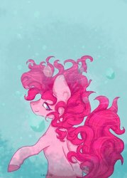 Size: 400x560 | Tagged: safe, artist:laps-sp, pinkie pie, earth pony, pony, g4, female, looking at you, looking back, solo, underwater