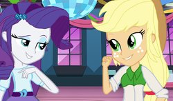 Size: 1164x686 | Tagged: safe, artist:ktd1993, applejack, rarity, equestria girls, g4, female, lesbian, ship:rarijack, shipping