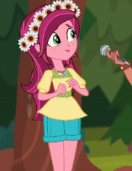 Size: 218x282 | Tagged: safe, screencap, gloriosa daisy, timber spruce, equestria girls, g4, my little pony equestria girls: legend of everfree, animated, cropped, gif, magical geodes, solo focus