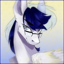 Size: 1024x1024 | Tagged: safe, artist:closed-door-house, oc, oc only, oc:stardust mach, pegasus, pony, digital art, glasses, looking at you, solo, transparent mane