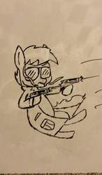 Size: 720x1230 | Tagged: safe, artist:unreliable narrator, oc, oc only, oc:noir avery gumshoe, pony, clothes, dual pistols, dual wield, gun, solo, sunglasses, traditional art, trenchcoat, weapon, whiteboard