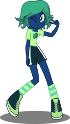 Size: 3500x6102 | Tagged: safe, artist:orin331, oc, oc only, oc:galaxy beam, equestria girls, g4, absurd resolution, clothes, equestria girls-ified, one eye closed, peace sign, shoes, shorts, simple background, sneakers, socks, solo, striped socks, transparent background, vector, wink