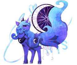 Size: 3800x3200 | Tagged: safe, artist:lilacuity, princess luna, alicorn, pony, g4, crown, dreamcatcher, eyes closed, female, high res, impossibly long tail, jewelry, mare, necklace, regalia, s1 luna, solo
