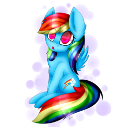 Size: 3000x3000 | Tagged: safe, artist:zakremciajkamala, rainbow dash, pony, g4, abstract background, chest fluff, chibi, colored pupils, cute, ear fluff, female, high res, open mouth, signature, simple background, sitting, small wings, solo, transparent background