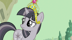 Size: 1280x718 | Tagged: safe, screencap, twilight sparkle, pony, g4, the return of harmony, big crown thingy, discorded, discorded twilight, element of magic, female, jewelry, mare, regalia, solo