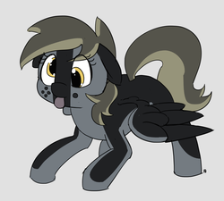 Size: 1280x1154 | Tagged: safe, artist:pabbley, derpy hooves, dog, pegasus, pony, g4, derp, fusion, fusion:derpy hooves, gray background, nintendo switch, ponified, simple background, spread wings, switch dog, switch-tan, tongue out