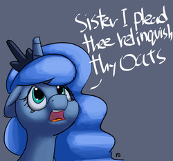 Size: 1280x1194 | Tagged: safe, artist:pabbley, princess luna, pony, begging, brother may i have some oats, crying, dialogue, female, meme, solo