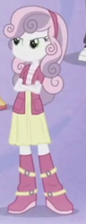 Size: 142x371 | Tagged: safe, screencap, sweetie belle, equestria girls, g4, my little pony equestria girls: rainbow rocks, my past is not today, belt, boots, clothes, cropped, crossed arms, female, glare, hairband, jacket, knee-length skirt, shirt, shoes, solo