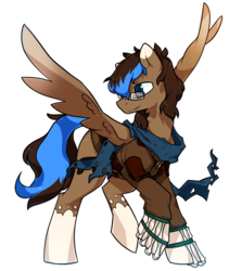 Size: 800x948 | Tagged: safe, artist:kilo, oc, oc only, oc:playthrough, pegasus, pony, bone, clothes, commission, glasses, looking back, male, scarf, simple background, smiling, solo, spread wings, stallion, white background
