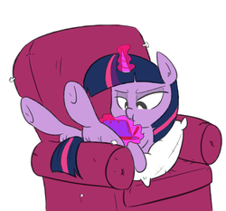 Size: 532x496 | Tagged: safe, artist:shoutingisfun, color edit, edit, twilight sparkle, pony, g4, 3ds, butt squish, chair, colored, concentrating, couch, cute, female, lazy, nintendo ds, pillow, reclining, solo, stylus, twiabetes, video game