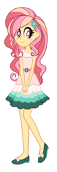 Size: 792x2376 | Tagged: safe, artist:thecheeseburger, fluttershy, oc, oc only, oc:tremblechary, equestria girls, g4, alternate universe, blushing, clothes, cute, dress, equestria girls-ified, female, simple background, smiling, solo, transparent background, vector