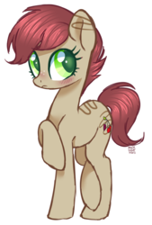 Size: 1809x2670 | Tagged: safe, artist:hawthornss, oc, oc only, oc:berry drizzle, earth pony, pony, blushing, freckles, looking back, raised hoof, simple background, solo, transparent background