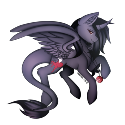 Size: 2000x2000 | Tagged: safe, artist:kurochhi, oc, oc only, oc:red palette, alicorn, pony, augmented tail, curved horn, flying, high res, horn, male, simple background, solo, stallion, transparent background