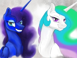 Size: 1049x790 | Tagged: safe, artist:firimil, princess celestia, princess luna, pony, g4, grin, smiling