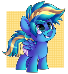 Size: 2957x3200 | Tagged: safe, artist:shyshyoctavia, oc, oc only, oc:stormy dash, pegasus, pony, colt, cute, diaper, ear fluff, eye clipping through hair, eyebrows, eyebrows visible through hair, foal, freckles, high res, male, ocbetes, smiling, solo