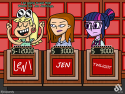 Size: 1600x1200 | Tagged: safe, artist:djgames, sci-twi, twilight sparkle, equestria girls, g4, 6teen, crossover, fail, game show, jen masterson, jeopardy, leni loud, stupidity, the loud house