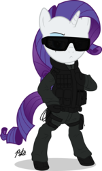 Size: 1929x3216 | Tagged: safe, artist:camo-pony, derpibooru exclusive, rarity, pony, g4, bipedal, clothes, female, pulse, rainbow six siege, simple background, solo, sunglasses, transparent background