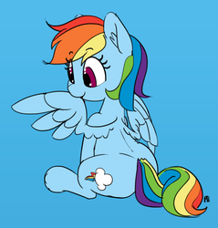 Size: 1280x1338 | Tagged: safe, artist:pabbley, color edit, edit, rainbow dash, pony, g4, colored, cute, dashabetes, female, nom, preening, simple background, sitting, solo, weapons-grade cute, wing noms